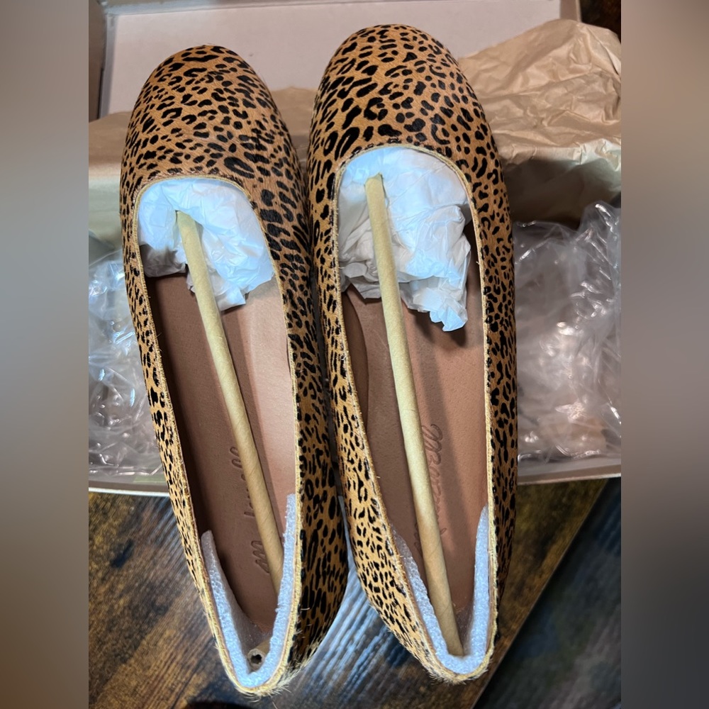 New Madewell Square-Toe Flats in Leopard Calf Hair Size 7